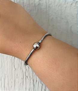 Pulseira de aço para berloques fecho bolinha