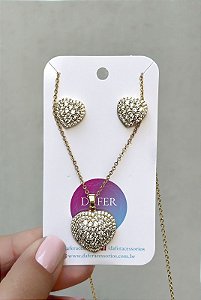 Conjunto dourado coração alto zircônias