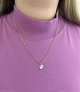 Colar dourado ponto de luz coração zircônia