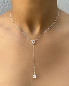 Colar de prata gravatinha zircônias