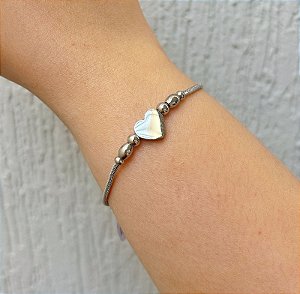 Pulseira de aço rabo de rato entremeio coração