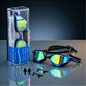 Óculos De Natação Competição Espelhado Adulto Uv Com Estojo