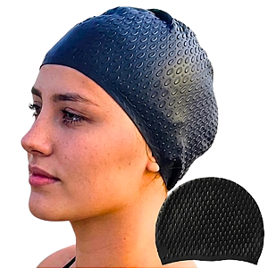 Touca De Natação em Silicone Cor Preta Gota Adulto Mobilidadii