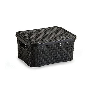 Cesto Organizador Rattan Preto PP com Tampa Nitron 065/P