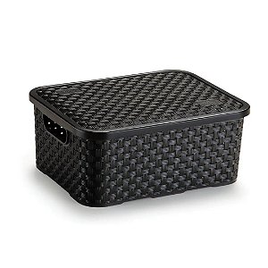 Cesto Organizador Rattan Preto Pequeno com Tampa Nitron 062/P