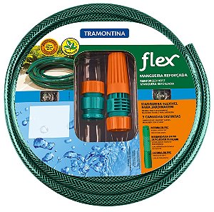 Mangueira Flex Tramontina Verde em PVC 3 Camadas 10 m com Engates Rosqueados e Esguicho 79172/100