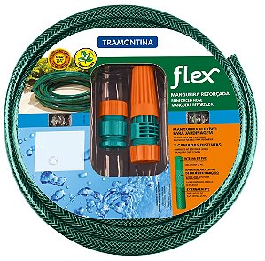 Mangueira Flex Tramontina Verde em PVC 3 Camadas 15 m com Engates Rosqueados e Esguicho 79172/150