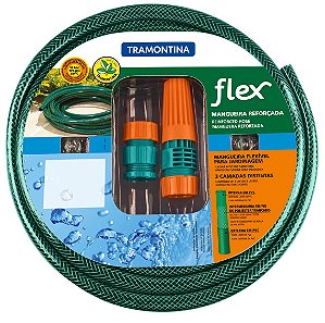 Mangueira Flex Tramontina Verde em PVC 3 Camadas 25 m com Engates Rosqueados e Esguicho 79172/250