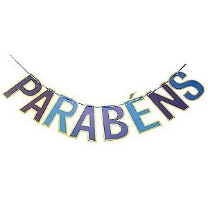 Faixa Parabéns Azul com Borda Dourada