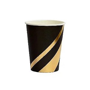 Copo de Papel Listras Preto e Dourado 10 Un.