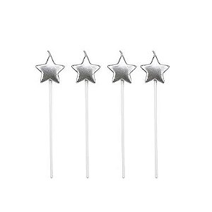 Vela Estrelas Prateadas 4 Un.