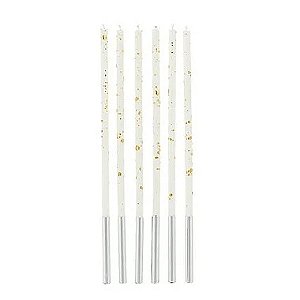Vela Palito Gigante Branca c/ Dourado