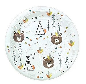 Prato de Papel Urso Boho 8 Un.