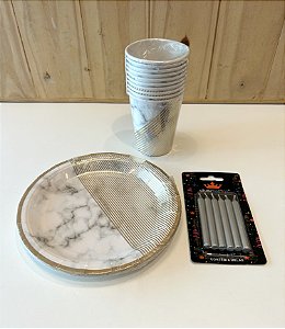 Kit Descartáveis de Papel Marmorizado 3 itens
