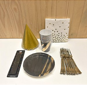 Kit Festa Preto e Dourado 6 itens