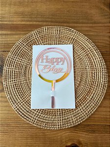 Topo de Bolo Rose Gold Happy Bday