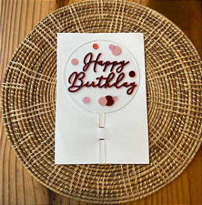 Topo de Bolo Pink e Rosa Happy Birthday