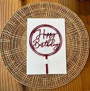 Topo de Bolo Pink Happy Birthday