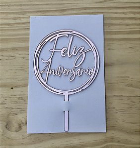 Topo de Bolo Feliz Aniversário Rose Gold