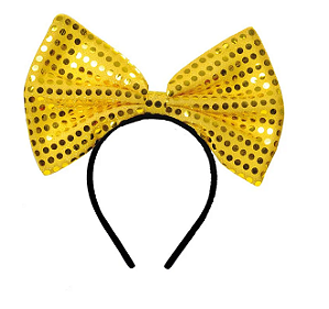 Fantasia Carnaval - Tiara Laço - Paetê Amarelo