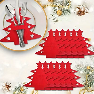 Porta Talher Árvore de Natal Vermelha 6 pçs