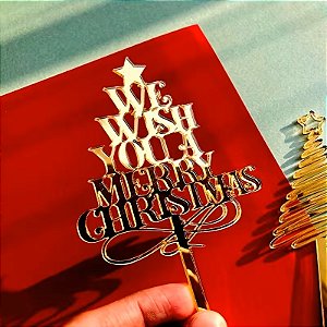 Topper Decorativo Dourado We Wish You a Merry Christmas