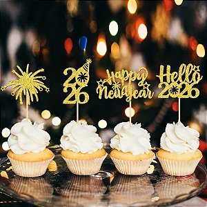 Topper Ano Novo Glitter 8 pçs