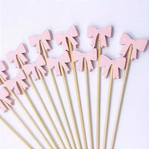 Palito de Bambu para Petiscos Laço Rosa 20un