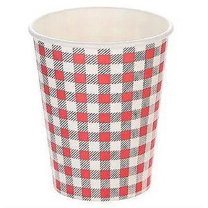 Copo de Papel Xadrez Vermelho 10 Un.