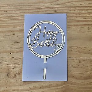 Topo de Bolo Happy Birthday Dourado