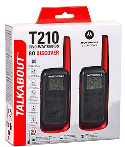 Rádio Comunicador Motorola Talkabout T210BR, 32KM 26 Canais, com Conector para Fone de Ouvido, Supressor de Ruído, Vermelho e Preto