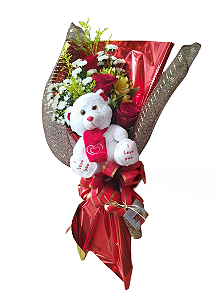 Ramalhete De 3 Rosas Vermelhas Com Pelúcia