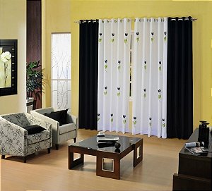Cortina modelo Roma (ilhós) voil pintado tulipas