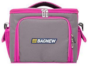 BOLSA TÉRMICA CINZA COM ROSA BAGNEW FIT - 3 POTES
