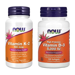 Vitamin D-3 5000 IU - 120caps + Vit K2 100caps - Now Foods