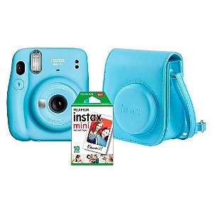 Kit Câmera Instantânea Fujifilm Instax Mini 11 Azul com Bolsa e Filme 10 Fotos