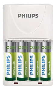 Carregador de Pilha Philips SCB2445NB com 4 pilhas 2450mah