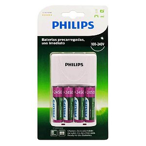 Carregador de Pilha Philips SCB2445NB com 4 pilhas 2450mah