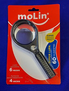 Super Lupa com lupa assistente (aumenta 6x) 60mm diâmetro - aumenta 4x aproximadamente - Molin