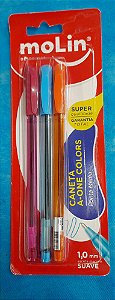 Caneta esferográfica colorida ponta média - A-One Colors - cartela com 3 cores - Molin