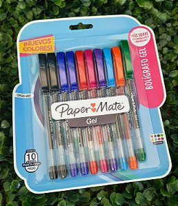 Conjunto de canetas - Bolígrafo gel - 10 canetas - ponta fina 06mm - 8 cores - Paper Mate