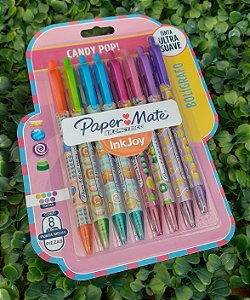 Conjunto de caneta retrátil  esferográfica  - Candy Pop - 8 canetas - 7 cores - Paper Mate