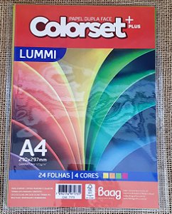 Papel colorset A4 Lummi - 24 fls - 4 cores - 120g/m2 - Baag