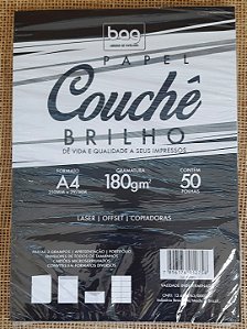 Papel couchê brilho - A4 - 180g/m2 - 50 folhas - Baag
