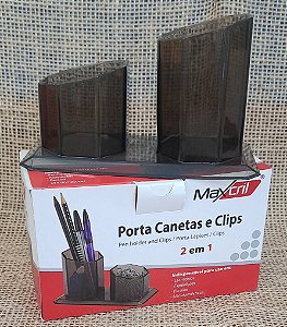 Porta canetas e clips - 2 em 1 - em acrílico - fumê - Maxcril