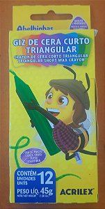 Giz de cera curto triangular - 12 cores - Acrilex