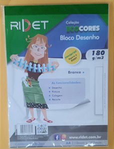 Bloco de desenho branco - 180g/m2 - A4 - 20 folhas - Ridet