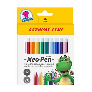 Caneta hidrográfica Neo-Pen Mirim com 12 cores - Compactor