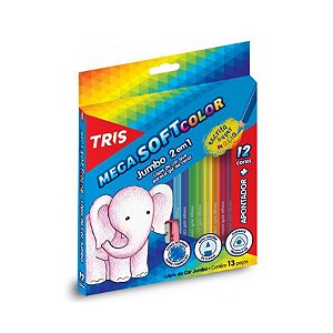 Lápis de cor jumbo 12 cores + apontador -Mega SoftColor - Tris