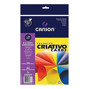 Papel criativo Cards - 120g/m2 - A4 - 24 folhas - 8 cores - Canson